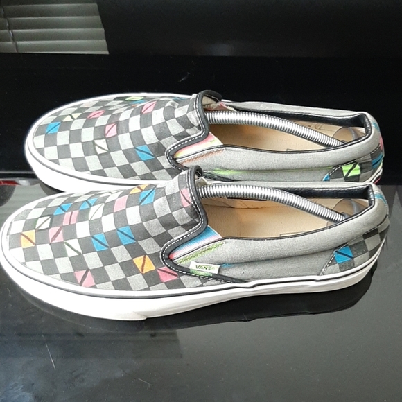 custom checkered slip on vans